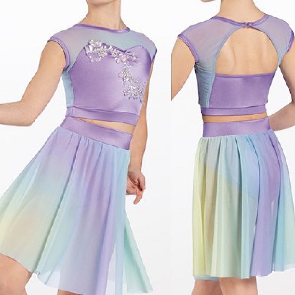 Weissman dance costume 2 piece top skirt ombre lavender True Colours 12734 MC